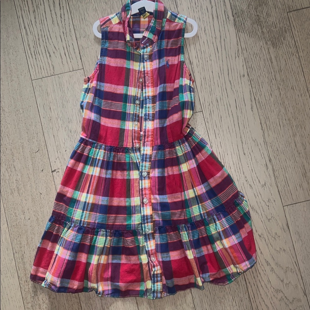 Girls Polo RL Plaid Sleeveless Button-Down Dress